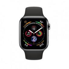 Apple Watch Series 4 GPS + Cellular, 44mm, корпус из стали цвета «черный космос», спортивный ремешок черного цвета
