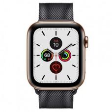 Apple Watch Series 5 GPS + Cellular, 44mm, корпус из стали золотого цвета, миланский сетчатый браслет цвета «черный космос»