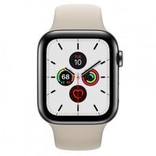 Apple Watch Series 5 GPS + Cellular, 44mm, корпус из стали цвета «черный космос», бежевый спортивный ремешок