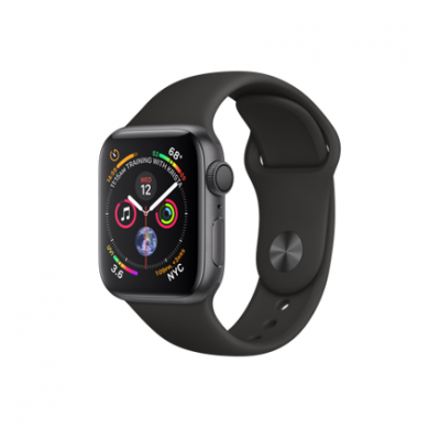 Apple Watch Series 4 GPS, 40mm, корпус из алюминия цвета «серый космос», спортивный ремешок черного цвета