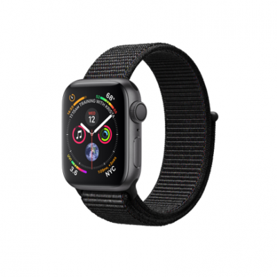 Apple Watch Series 4 GPS, 40mm, корпус из алюминия цвета «серый космос», спортивный браслет (Sport Loop) черного цвета