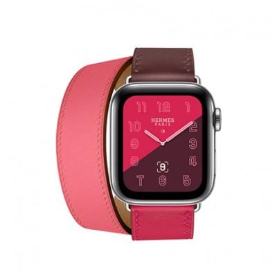 Apple Watch Series 4 GPS + Cellular, 40mm, корпус из стали, ремешок Hermès Double Tour из кожи Swift цвета Bordeaux/Rose Extrême/Rose