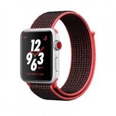 Умные часы Apple Watch Series 3 Nike+ GPS + Cellular, 42mm, корпус из серебристого алюминия, ремешок Sport loop красно-черного цвета