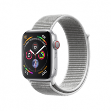 Apple Watch Series 4 GPS + Cellular, 44mm, корпус из алюминия серебристого цвета, спортивный браслет (Sport Loop) цвета «белая ракушка»