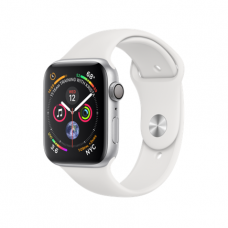 Apple Watch Series 4 GPS, 44mm, корпус из алюминия серебристого цвета, спортивный ремешок белого цвета