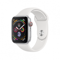 Apple Watch Series 4 GPS + Cellular, 44mm, корпус из алюминия серебристого цвета, спортивный ремешок белого цвета
