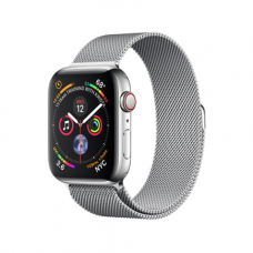 Apple Watch Series 4 GPS + Cellular, 44mm, корпус из стали, миланский сетчатый браслет серебристого цвета