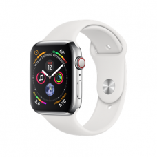 Apple Watch Series 4 GPS + Cellular, 44mm, корпус из стали, спортивный ремешок белого цвета