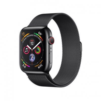 Apple Watch Series 4 GPS + Cellular, 44mm, корпус из стали цвета «черный космос», миланский сетчатый браслет цвета «черный космос»