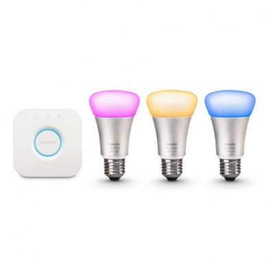 Комплект из 3 умных цветных лампочек и роутера Philips Hue White and Color Ambiance A19 60W Equivalent LED Smart Bulb Starter Kit 3-Gen A19