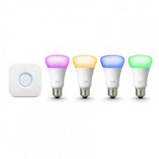 Комплект из 4 умных цветных лампочек и роутера Philips Hue White and Color Ambiance A19 60W Equivalent LED Smart Bulb Starter Kit 3-Gen A19