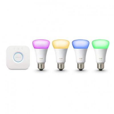 Комплект из 4 умных цветных лампочек и роутера Philips Hue White and Color Ambiance A19 60W Equivalent LED Smart Bulb Starter Kit 3-Gen A19