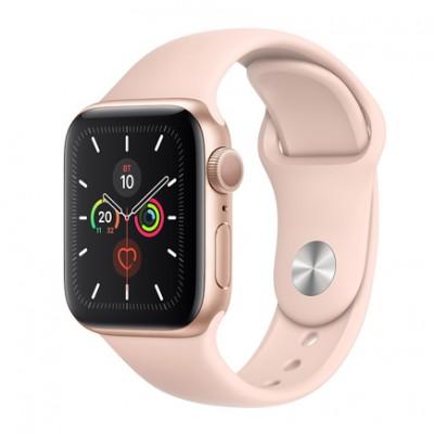Apple Watch Series 5 GPS, 44mm, корпус из алюминия золотого цвета, спортивный ремешок цвета «розовый песок»