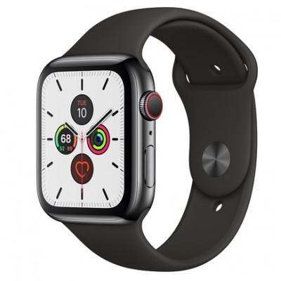 Apple Watch Series 5 GPS + Cellular, 44mm, корпус из стали цвета «черный космос», чёрный спортивный ремешок